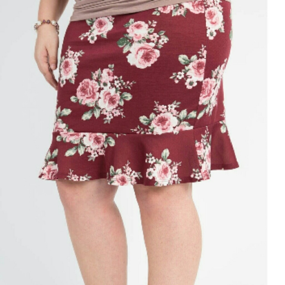 Agnes and Dora Women's Size XL 14 16 18 Skirt Flounce Pencil Ruffle Burgundy